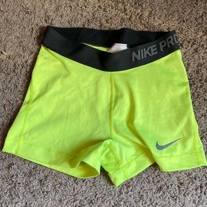 Nike pro shorts neon yellow. Size S